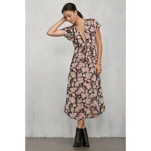 Reformation Thalia Pink Floral Midi Dress in China Rose $248